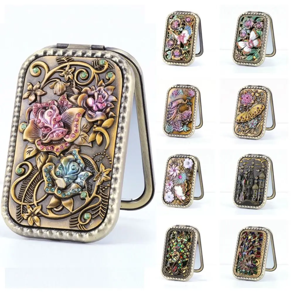 Deroration винтажное зеркало для макияжа квадратное компактное карманное с павлином