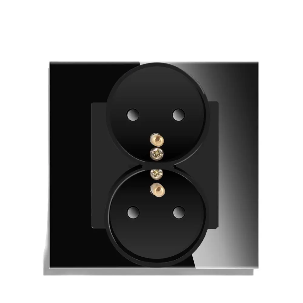

Bingoelec Dual French Socket Crystal Glass Panel Wall Socket 86*86mm White Black FR Standard