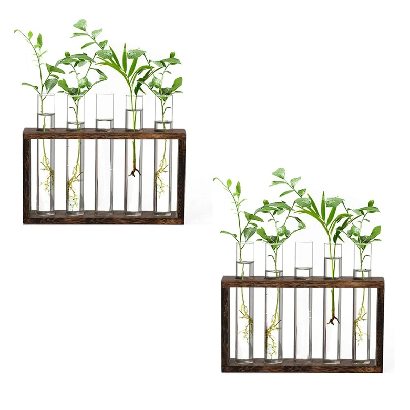 

A63I Plant Propagation Stations, Plant Terrarium With Wood Stand For Propagating Hydroponic Plants Holder Home Decor