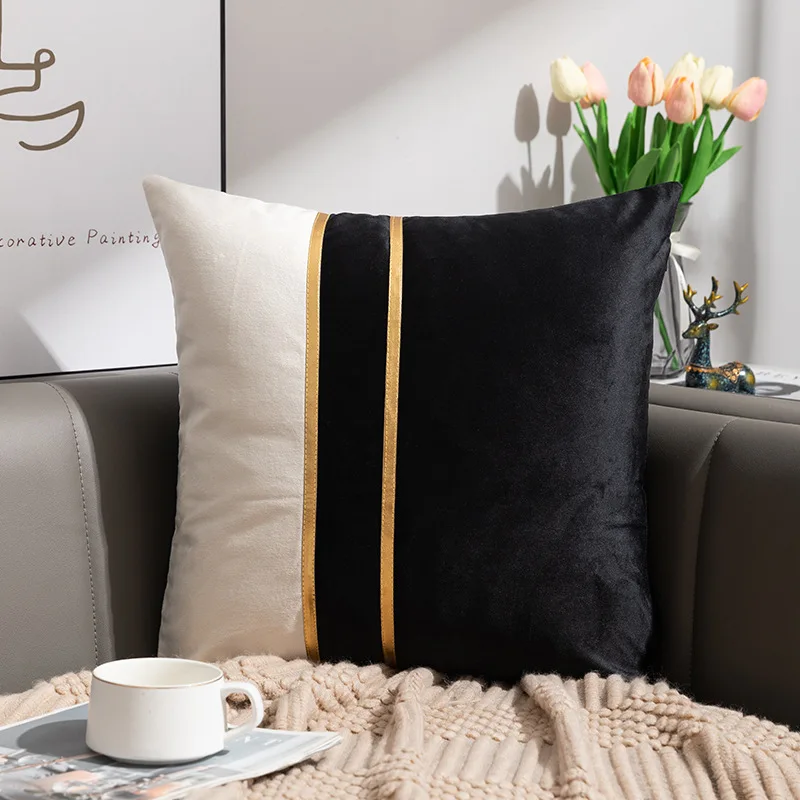 

Velvet Gold Line Stitching Black White Home Decor Cushion Cover Living Room Decorative Throw Pillowcover Sofa Pillowcase 45x45cm
