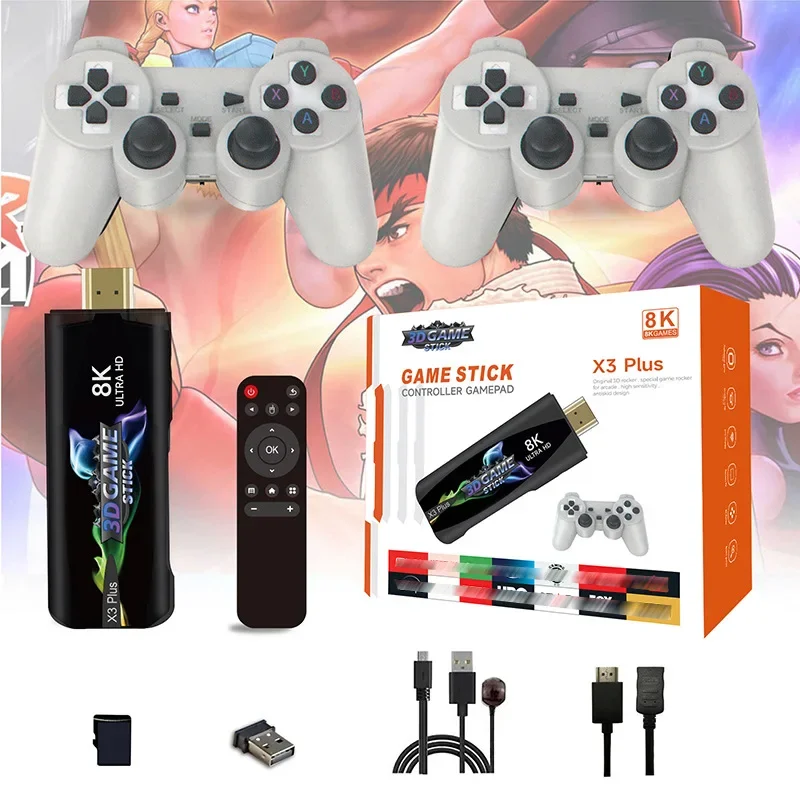 Игровая консоль X3pro с беспроводным контроллером 3D USB Stick 64G 30000 + игры для PSP TV BOX