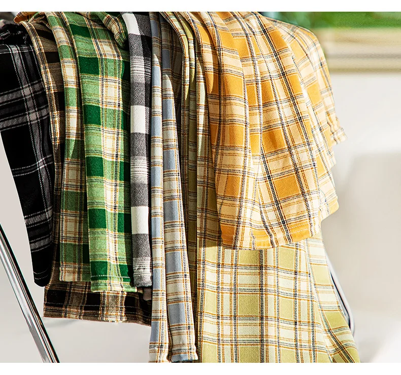 Брюки женские прямые клетчатые с завышенной талией винтажные Свободные