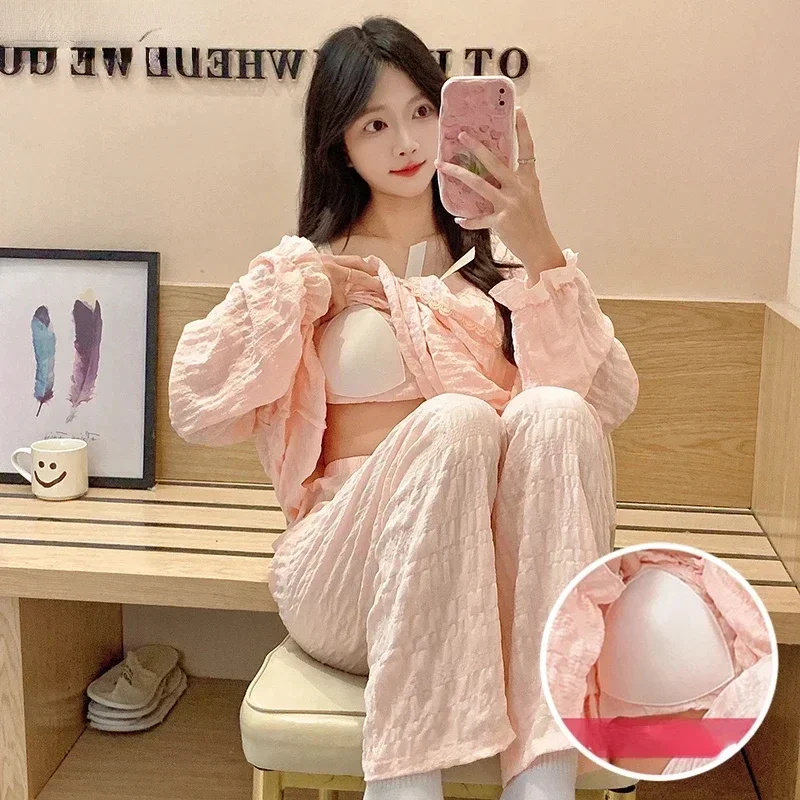 Пижама женская с расклешенными рукавами милая мягкая бантом домашняя