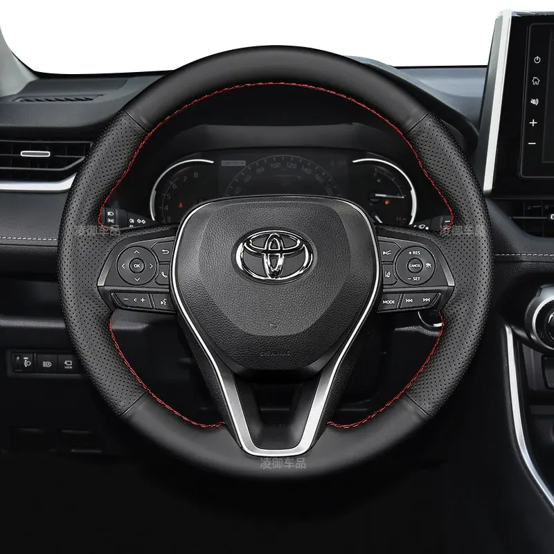 

DIY Hand-Stitched Carbon Fiber Suede Leather Car Steering Wheel Cover for Toyota RAV4 Camry Avalon Interior Auto Accessories