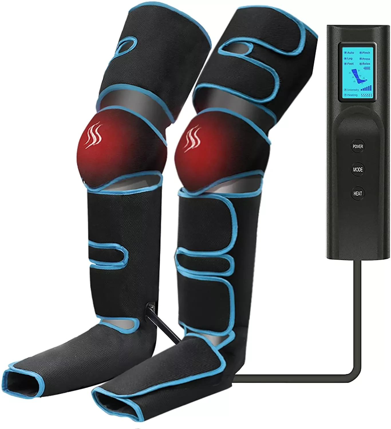 

Electric Air Compression Leg Massager Pneumatic Foot and Calf Heated Air Wraps Handheld Controller Muscle Relax Pain Relief