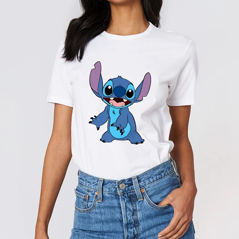 

Disney Top Tee Cartoon Lilo & Stitch Printed Casual Loose Korean Style 2022 Summer Short Sleeve Women Top Female T-shirts