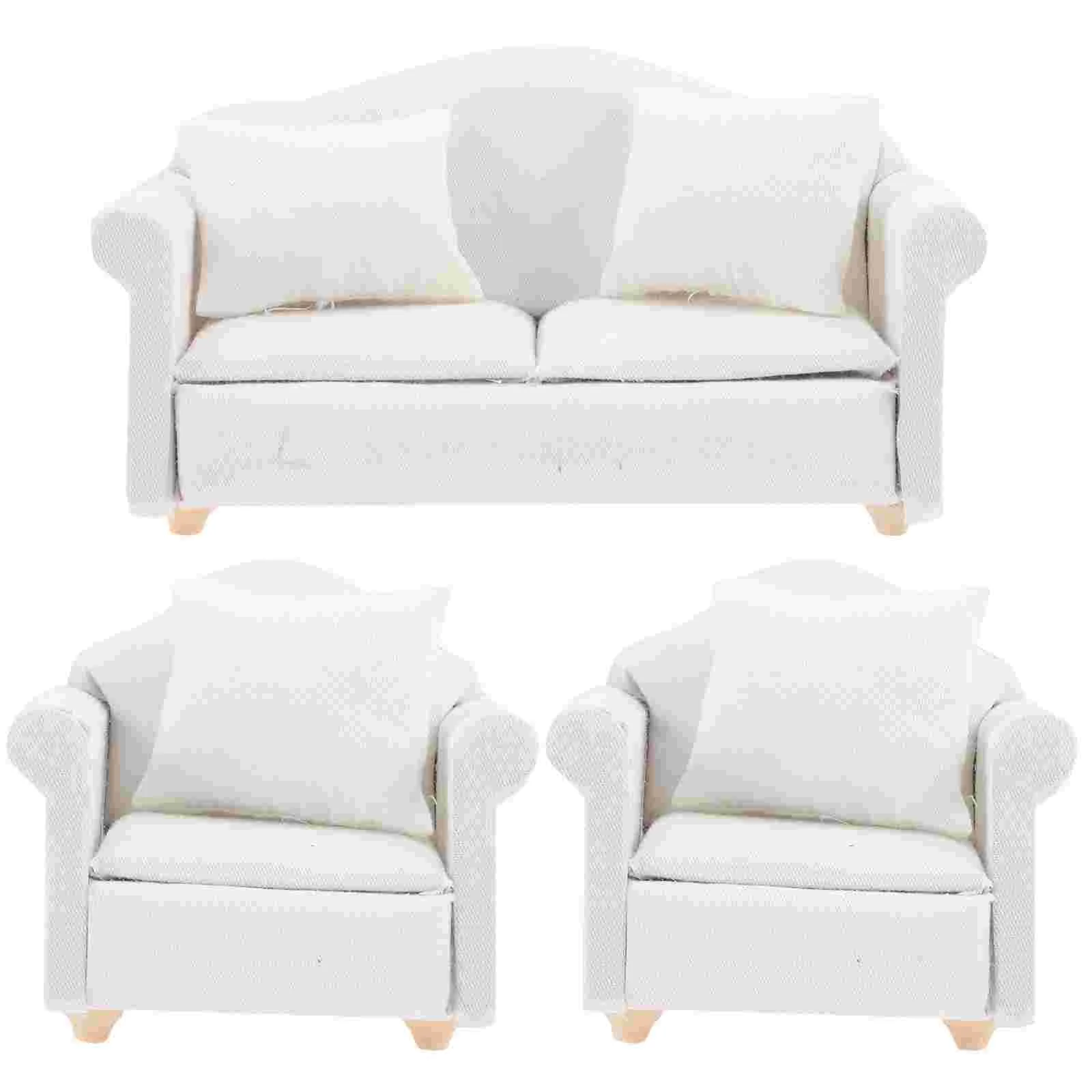 

Mini Furniture Miniature Sofa House 1/12 Scale Figure Accessories White Wood