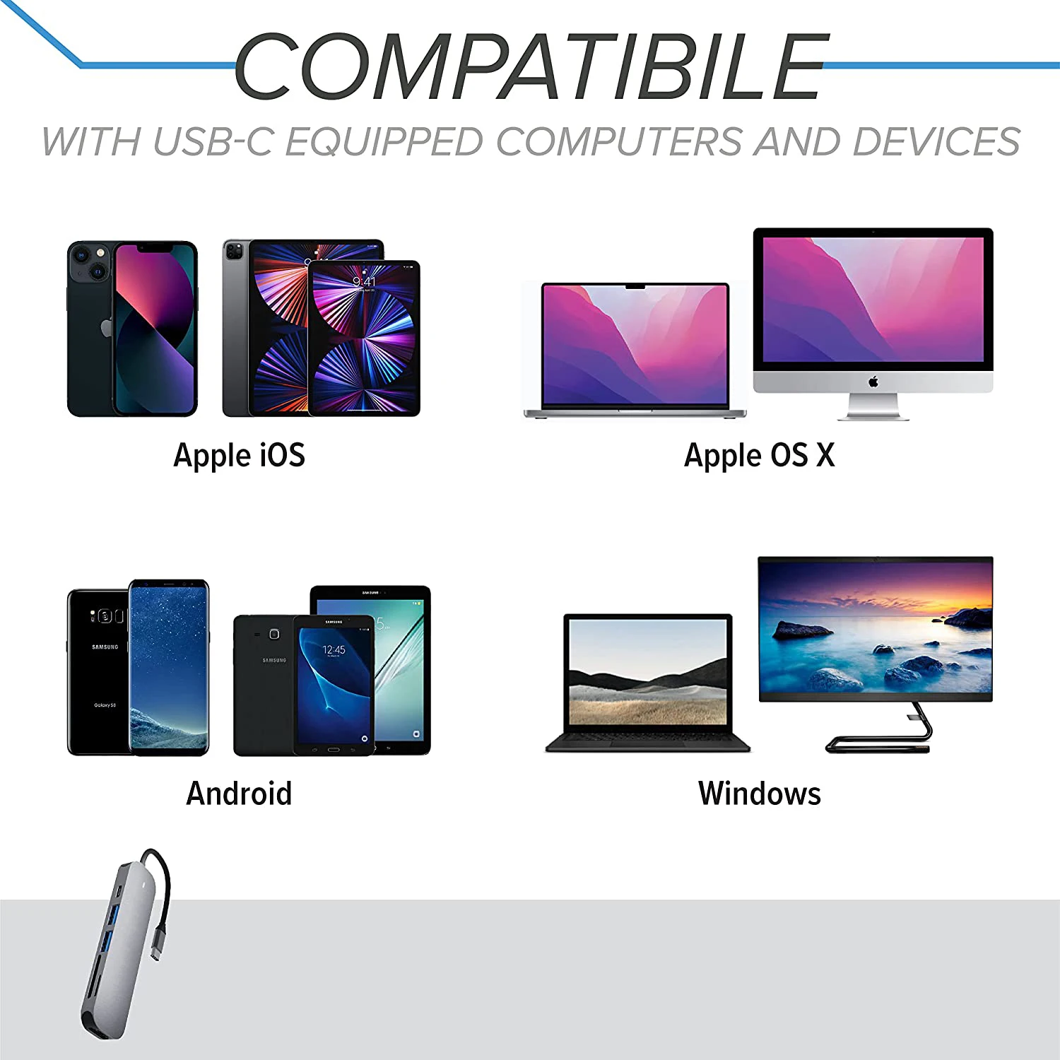 USB C-хаб для IPad MacBook Air Pro адаптер 100 Вт PD C-HDMI с 3 0 кардридером SD/TF Thunderbolt Type C Hub |
