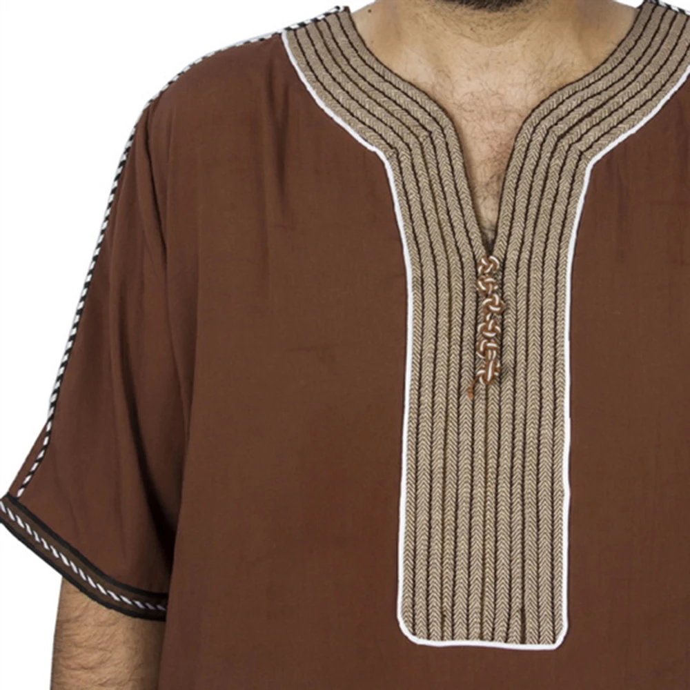 2023 Islamic Abayas Muslim Men Clothing Dubai Thobe Arabic Dress Men's Kaftan Brown Kameez Saudi Arabia Robe Jalabiyat Ramadan