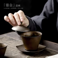 gilt antique ceramic gaiwan teacup large sancai gaiwan retro bubble tea bowl toast tea cup retro tea bowl wholesale
