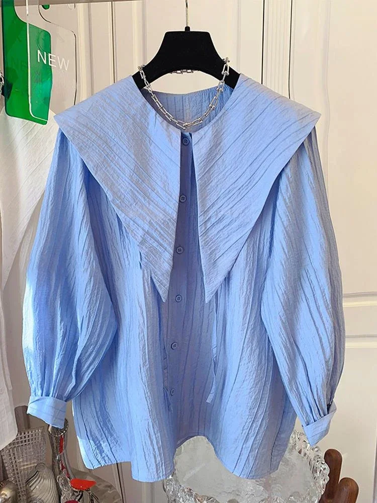 Французский дизайн рубашка с воротником и длинными рукавами однотонные блузки