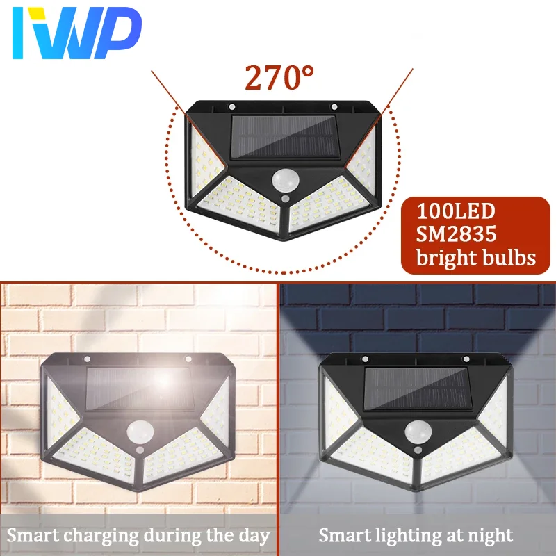

100 LED Super Bright Outdoor Solar Lamp Waterproof 3 Modes Motion Sensor Human Induction Solar Garden Light Yard Garage Lights