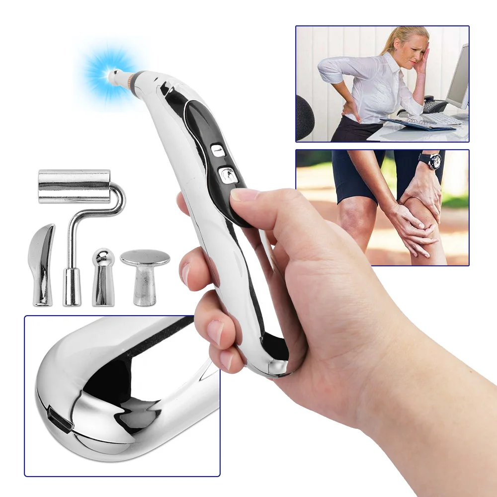 

USB Rechargeable Acupuncture Pen 5/3 Head Laser Meridian Energy Massage Pen Massager For Body Face Neck Leg Therapy Health Care