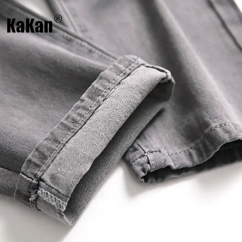 Kakan - European and American New Gray Black Distressed Jeans for Men, High Street Trend Straight Leg Long Jeans K36-348