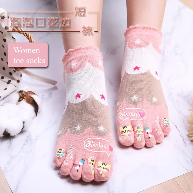 4 pairs/lot Women Toe Sock Cute Animal Cat  Five Finger Sock Running Athletic Ankle Socks for Ladies Cute Funny Socks For women