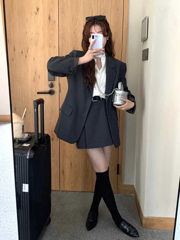 Женский костюм в стиле преппи Новый однобортный пиджак и юбка комплект из двух
