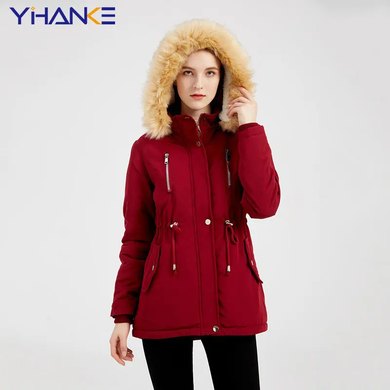 

Women's Fashion Warm Coat Jacket Outwear Fur Lined Trench Winter Warm Hooded Parka OverCoat Female Hoodie Women Clothing Jacket