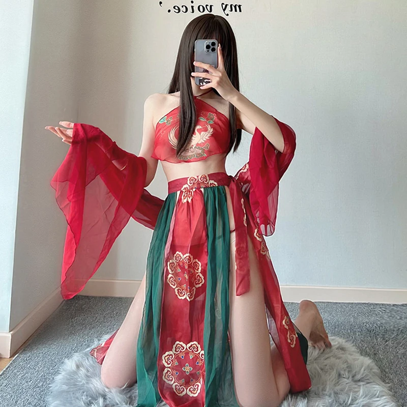 

Chinese Bride Outfit Sexy Lingerie Chiffon See Through Exotic Clothing Ancient China Cosplay Outfit Classic Costumes