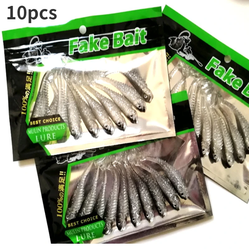 

10Pcs/lot Fishing Lures Artificial Bait Japanese T-tail Soft Fish Realistic 3D Silicone Bait Fork Tail Soft Baits Fishing Lures