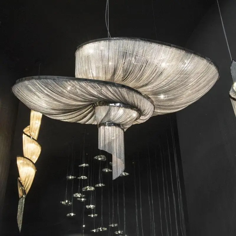 

Art Chandelier Led Pendant Lamp Light Modern Large Aluminum Chain Tassel Design for Hotel Shopping Mall Lobby Villa Big Fringe