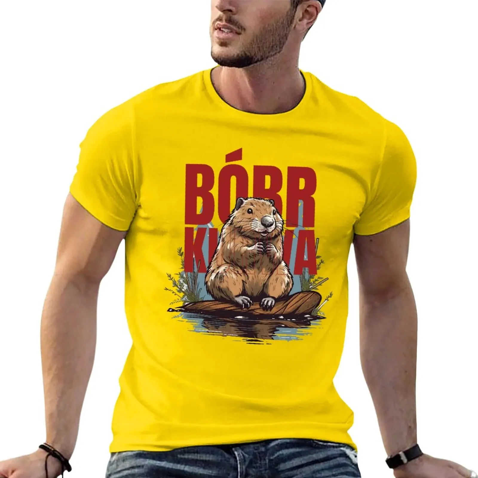 Мужская Винтажная Хлопковая Футболка Bobr Ku&amp* a-Bober Корейская Модная Повседневная