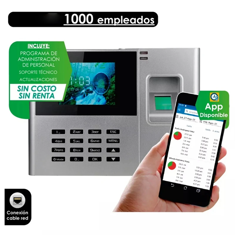 1 шт., 2,8 дюймовый TFT ЖК-экран, часы времени посещаемости, 100-240 В, TCP IP, устройство записи посещаемости работников, разъем BR