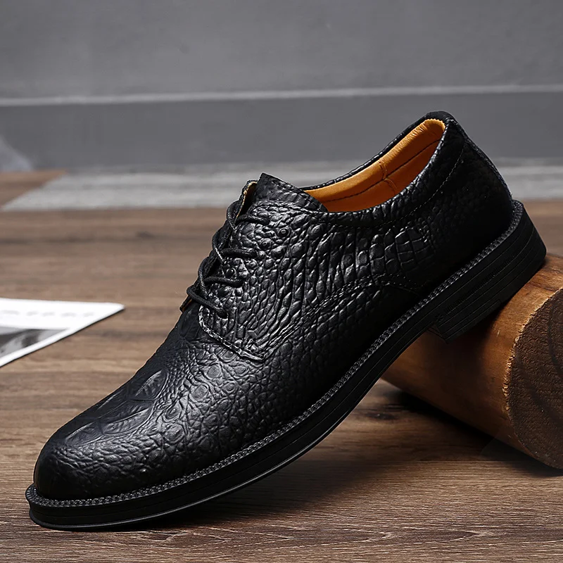 

Brand Luxury Leather Casual Shoes For Men Dress Shoes Crocodile Pattern Retro Italian Design Men Business Oxfords Fashion Shoes