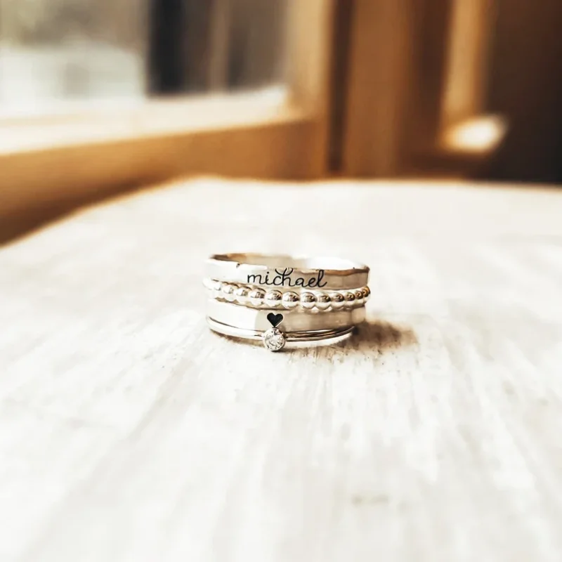 Кольца с именем на заказ персонализированные штабелируемые кольца подарок день