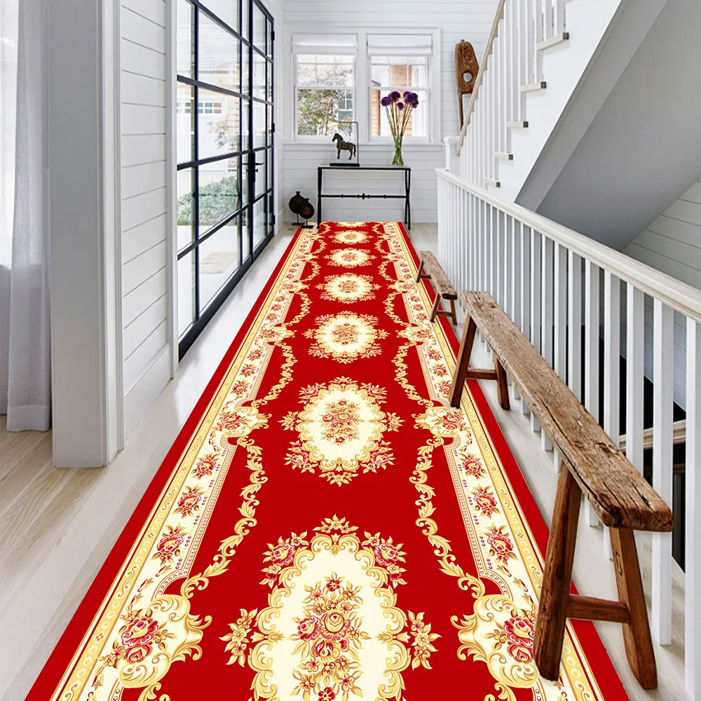 

Moroccan Style Living Room Rug Persian Long Corridor Carpet Hallway Kitchen Bedroom Mat Flannel Non-slip Floor Area Rug Doormat