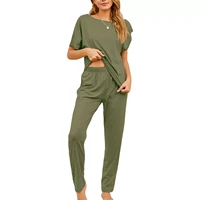 womens summer pajama sets plus size lounge short sleeve tops long pants home wear loose boat collar sleepwear casual clothes