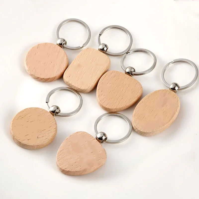 2022 Бесплатный Лазерный Логотип пустые круглые прямоугольные деревянные брелоки