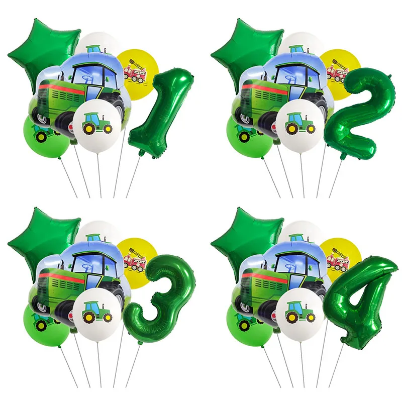 

7pcs Car Foil Balloons Excavator Car Tractor Balloon 1 2 3 4 5st Happy Birthday Party Decorations Kids Number Star Globos