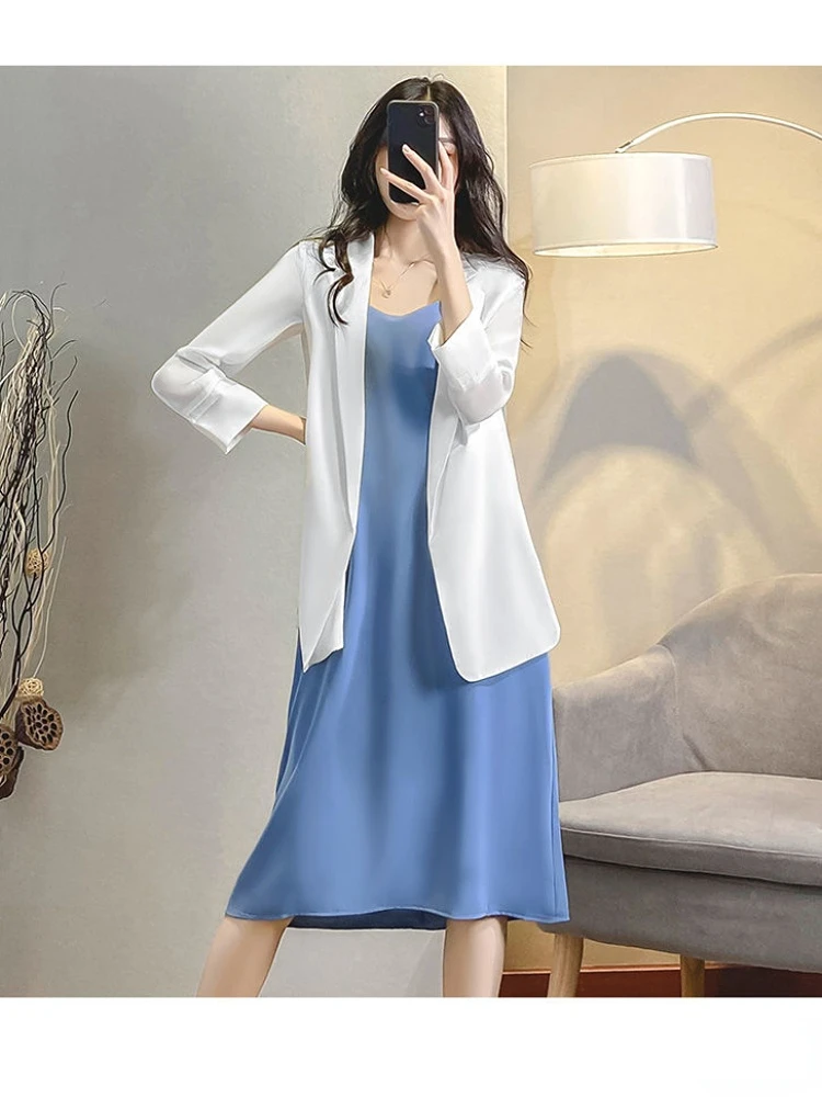 Thin Chiffon Suit Coat Women's 2023 Summer New Korean Version Draping Casual Versatile Suit Top Jacket Women Blazer for Womens