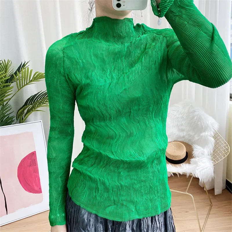 Плиссированная женская футболка ALSEY Miyake с длинным рукавом пикантная однотонная