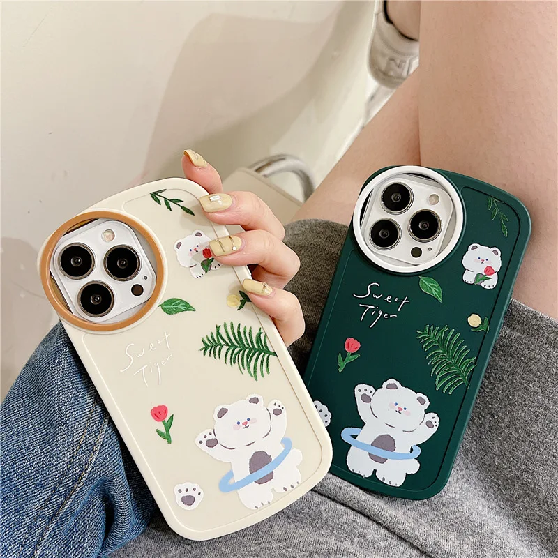 

Korean ins hula hoop bear case For iphone 13 12 11 pro max XS Max XR XS 7 8 7Plus 8plus Protect Phone Case Cover