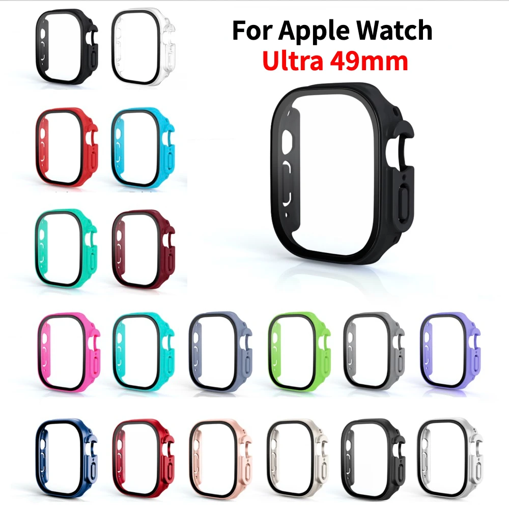 

30 New Colors 2 In 1 Tempered Glass+Case for Apple Watch Ultra 49mm iWatch Screen Protector+Watch Case Bumper iWatch Accessories