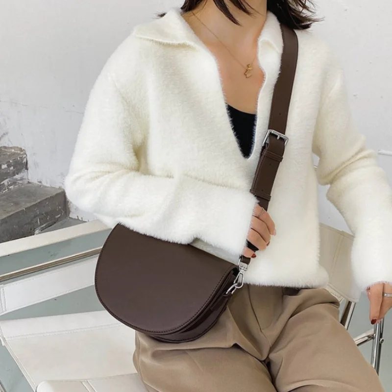 

Однотонная сумка-Седло в стиле ретро, кожаные сумки на плечо высокого качества для женщин, новинка 2023, простая женская сумка через плечо, дизайнерские сумки