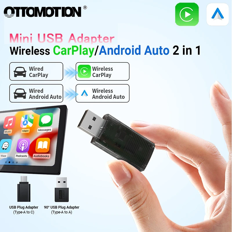 OTTOMOTION беспроводной CarPlay Android Auto адаптер Smart Mini Box Plug and Play Wi-Fi быстрое подключение
