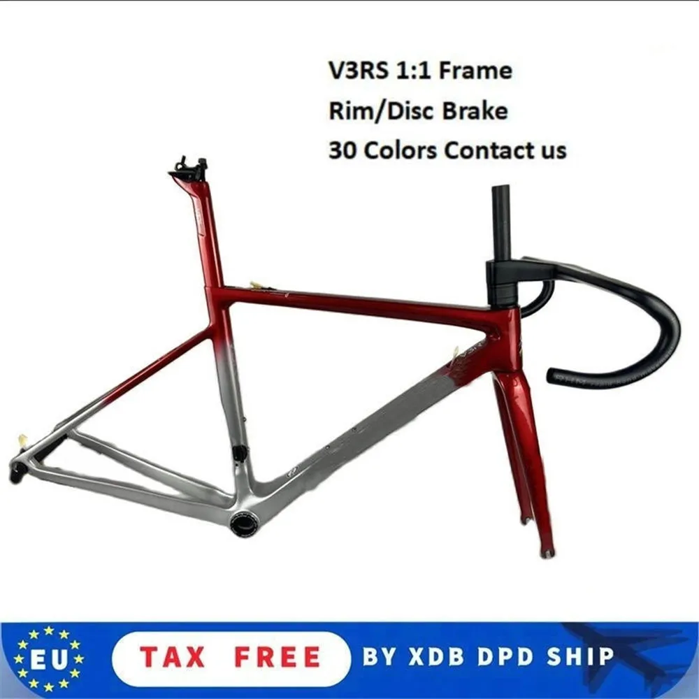 

T1000 V3RS Rim Disc Brake Carbon Frame Sliver Red C64 Bicycle Road Bike Frame Carbon Frameset 30 colors