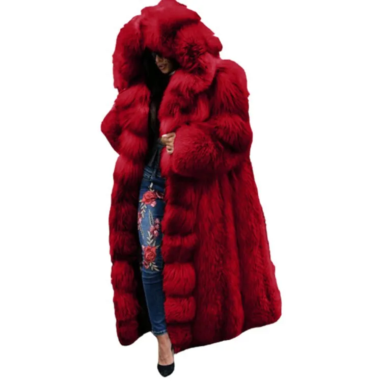 Faux Fur Coats Winter 2023 Women Solid Fashion Cardigan Long Outwear Female Luxury Hooded Long Sleeve Warm Thick Fluffy Jacket