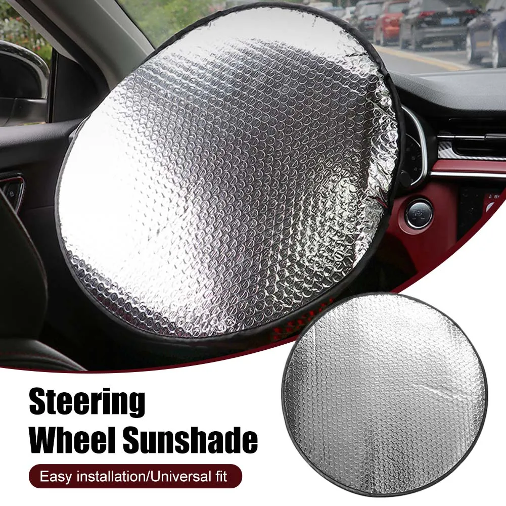 

New 1Pc Car Steering Wheel Sun Shade Aluminum Foil Three Thick Sun Protection Foldable Anti-uv Sunscreen Protector Silver Cover