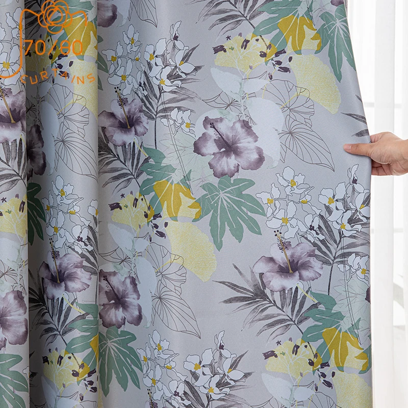 Занавески в американском сельском пасторальном стиле с фиолетовым принтом для