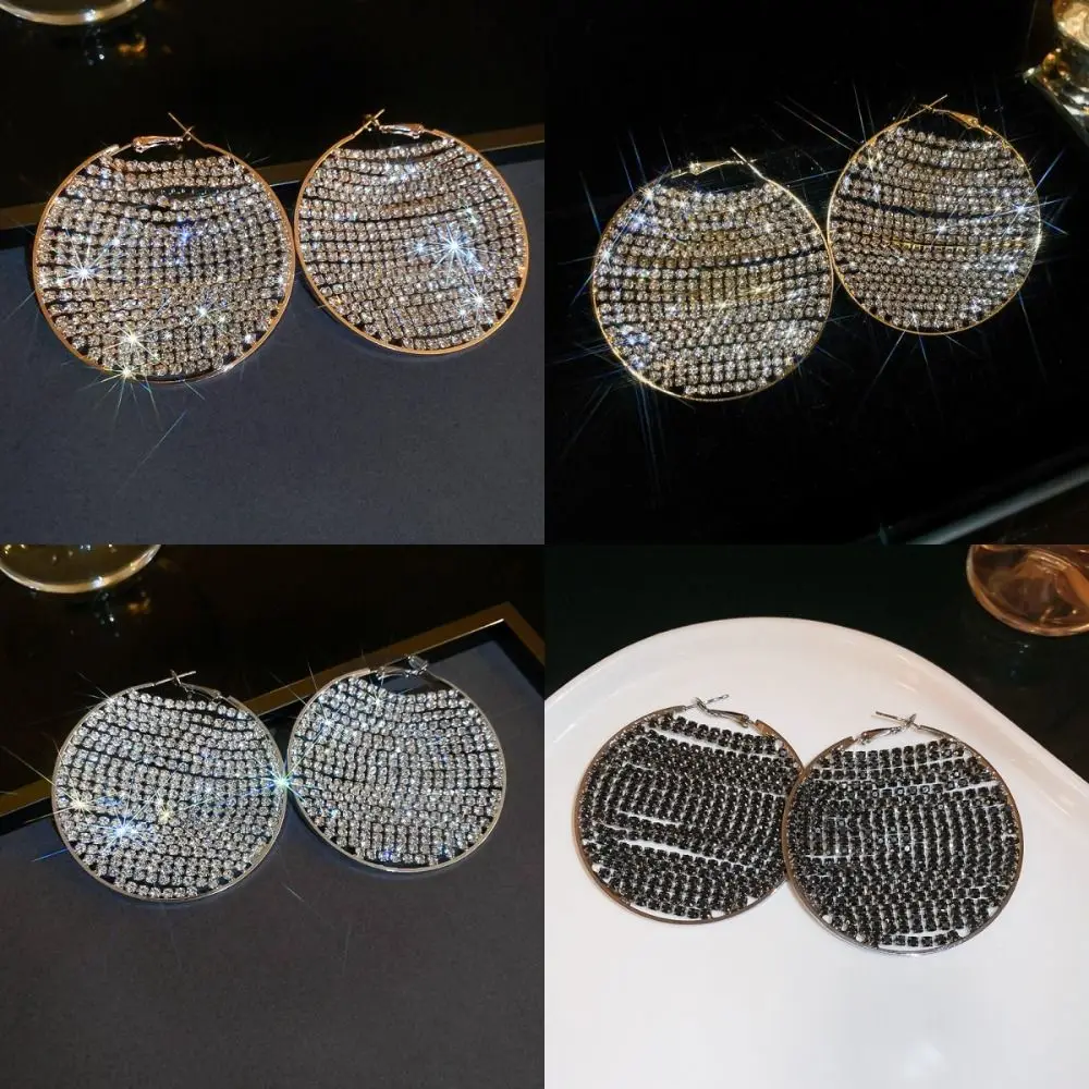 Блестящие серьги-кольца со стразами серебряные иглы темпераментные женские