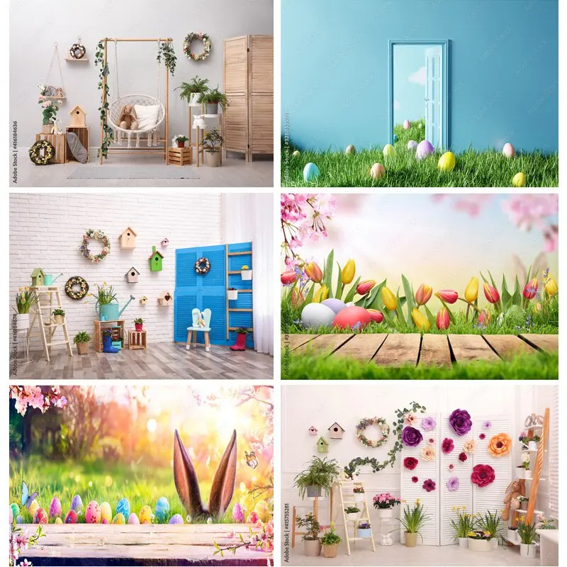 

SHENGYONGBAO Easter Eggs Photography Backdrops Photo Studio Props Spring Flowers Baby Portrait Photo Backdrops FHJ-06