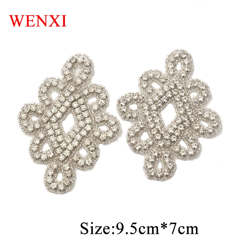 

WENXI20CS Wholesale Sliver Crystal Rhinestone Applique Patch For Wedding Dresses Waistband Accessories WX915