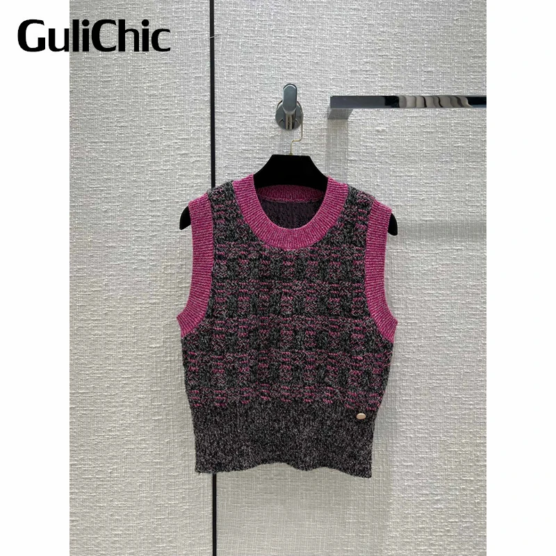 

10.7 GuliChic Women 100% Wool Slim Contrast Color Knitted Sleeveless Short Slim Sweater Vest