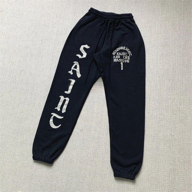 25SS Saint Michael Черные мужские брюки SAINT с буквенным принтом Большие повседневные