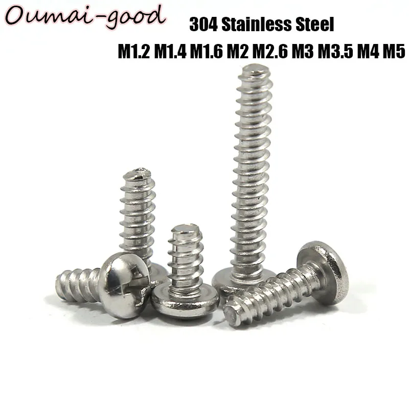 

10-50X M1.2 M1.4 M1.6 M2 M2.6 M3 M3.5 M4 M5 304 Stainless Steel Cross Recess Phillips Pan Round Head Flat End Self Tapping Screw