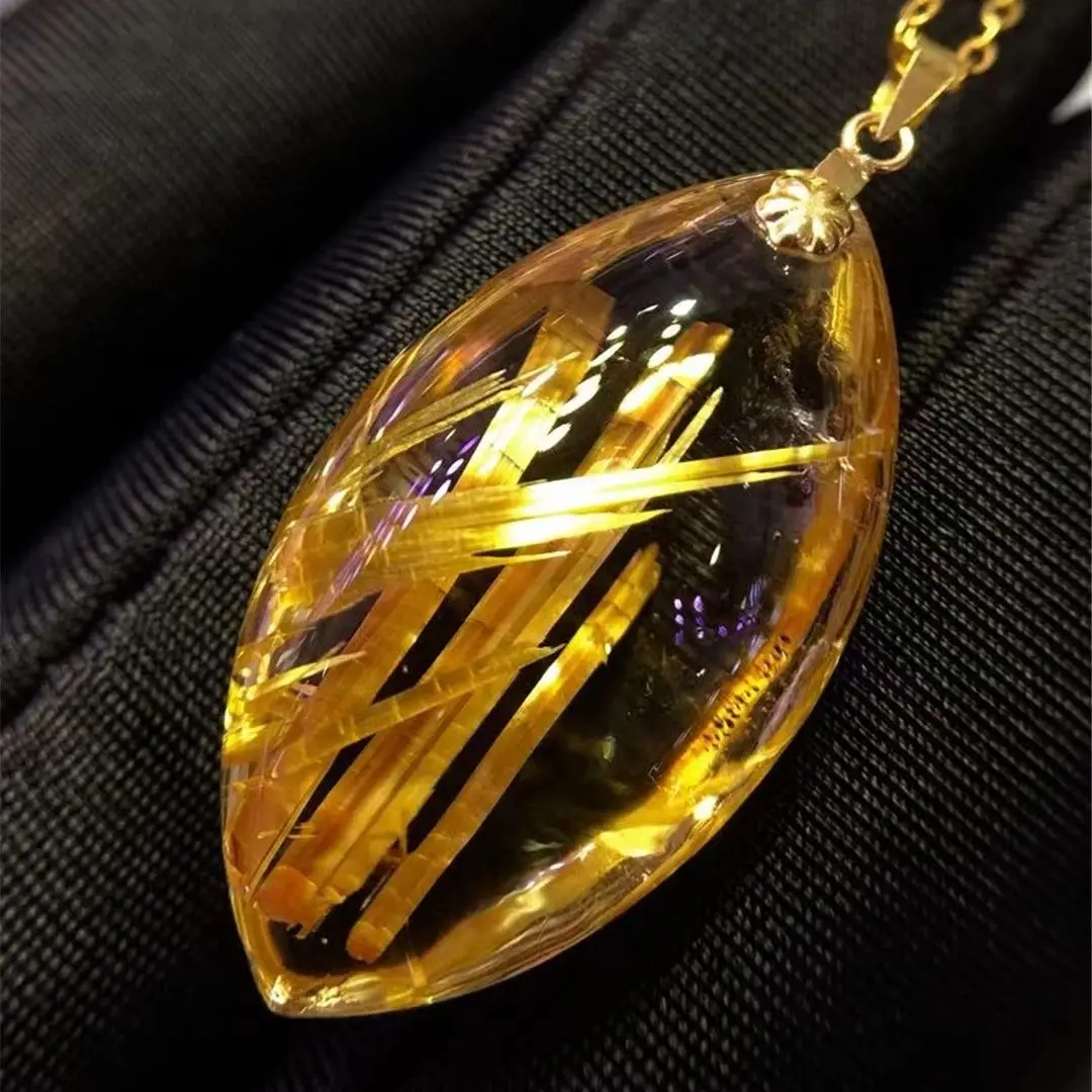 

Подвеска из натурального золота с рутилированным кварцем, ювелирные изделия для женщин и мужчин, подарок, бусины 28x16x10 мм, энергетический ка...