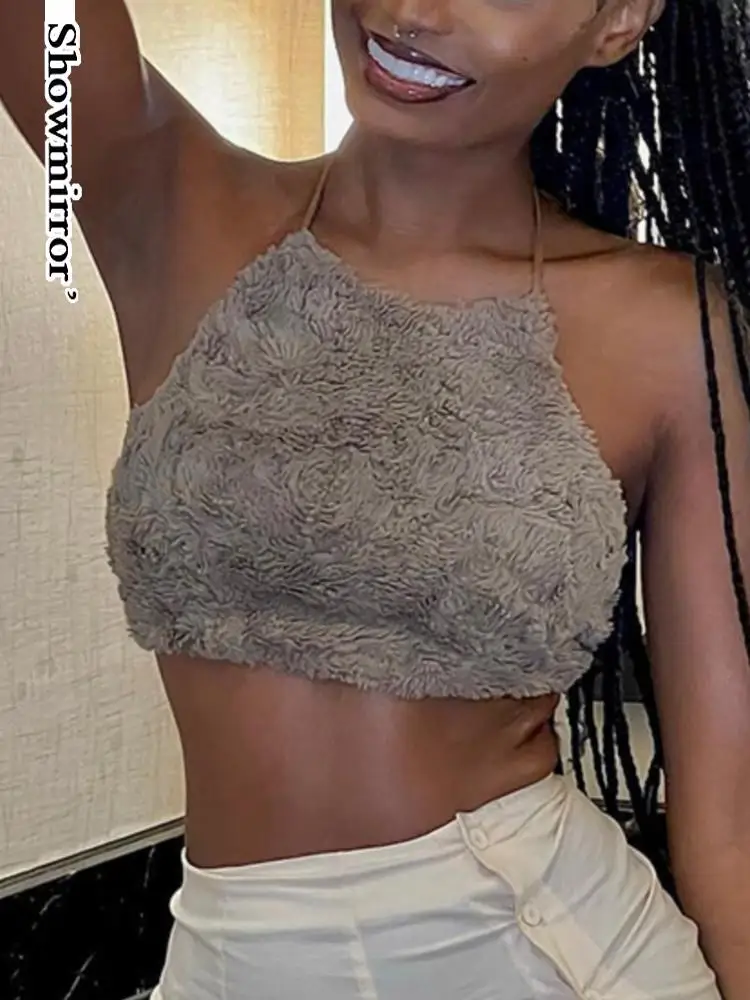 

Повседневный укороченный топ без рукавов с открытой спиной на бретельках, облегающий укороченный топ, жилет с лямкой на шее, Клубная одежда ...